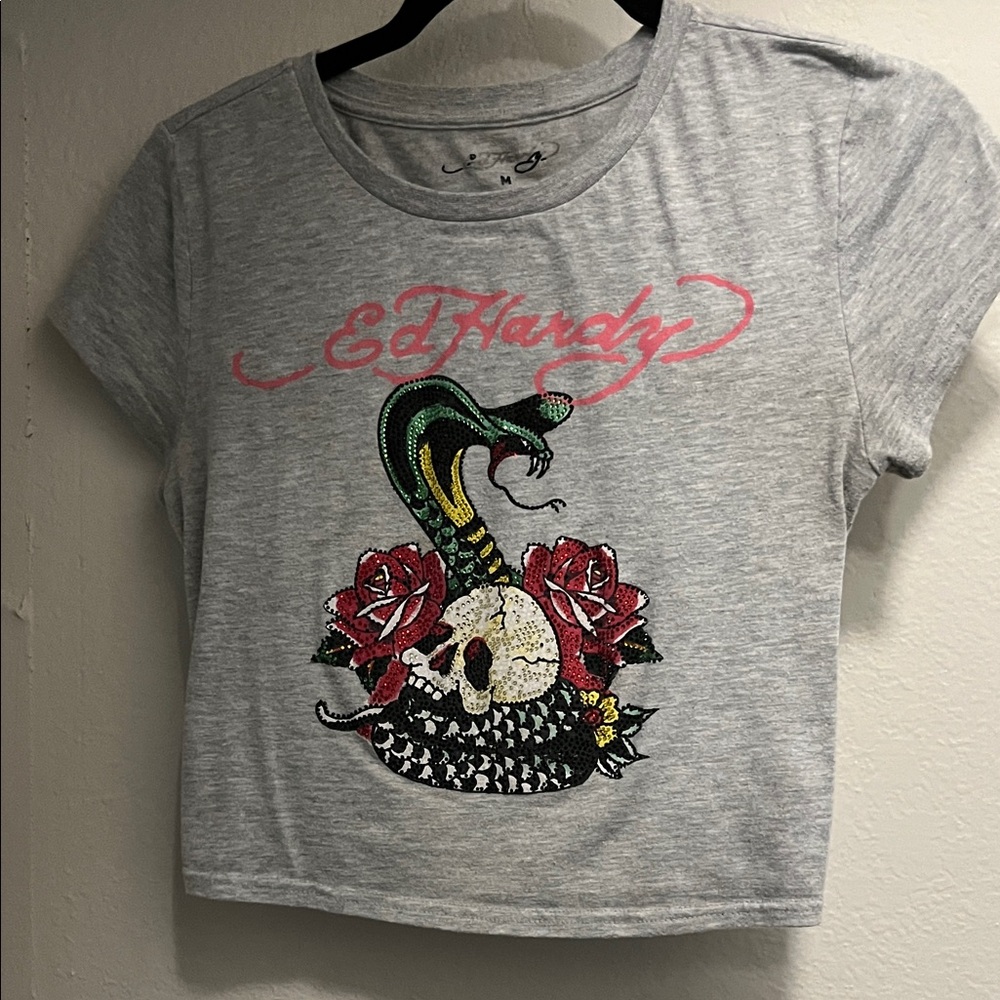 Ed Hardy Gray Crop Top